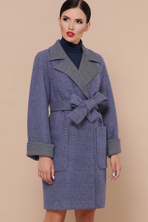Красивое женское пальто демисезонное синего цвета - фото