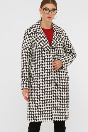 Женское весеннее пальто шерстяное с принтом - фото