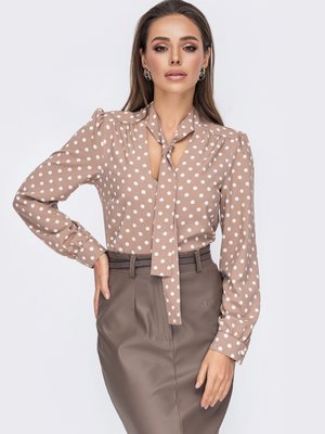 Стильна блуза в горошок з бантом - фото
