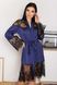 Женский атласный халат с гипюром синий, XL(50)