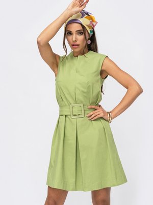 Модное летнее платье трапеция зеленого цвета - фото