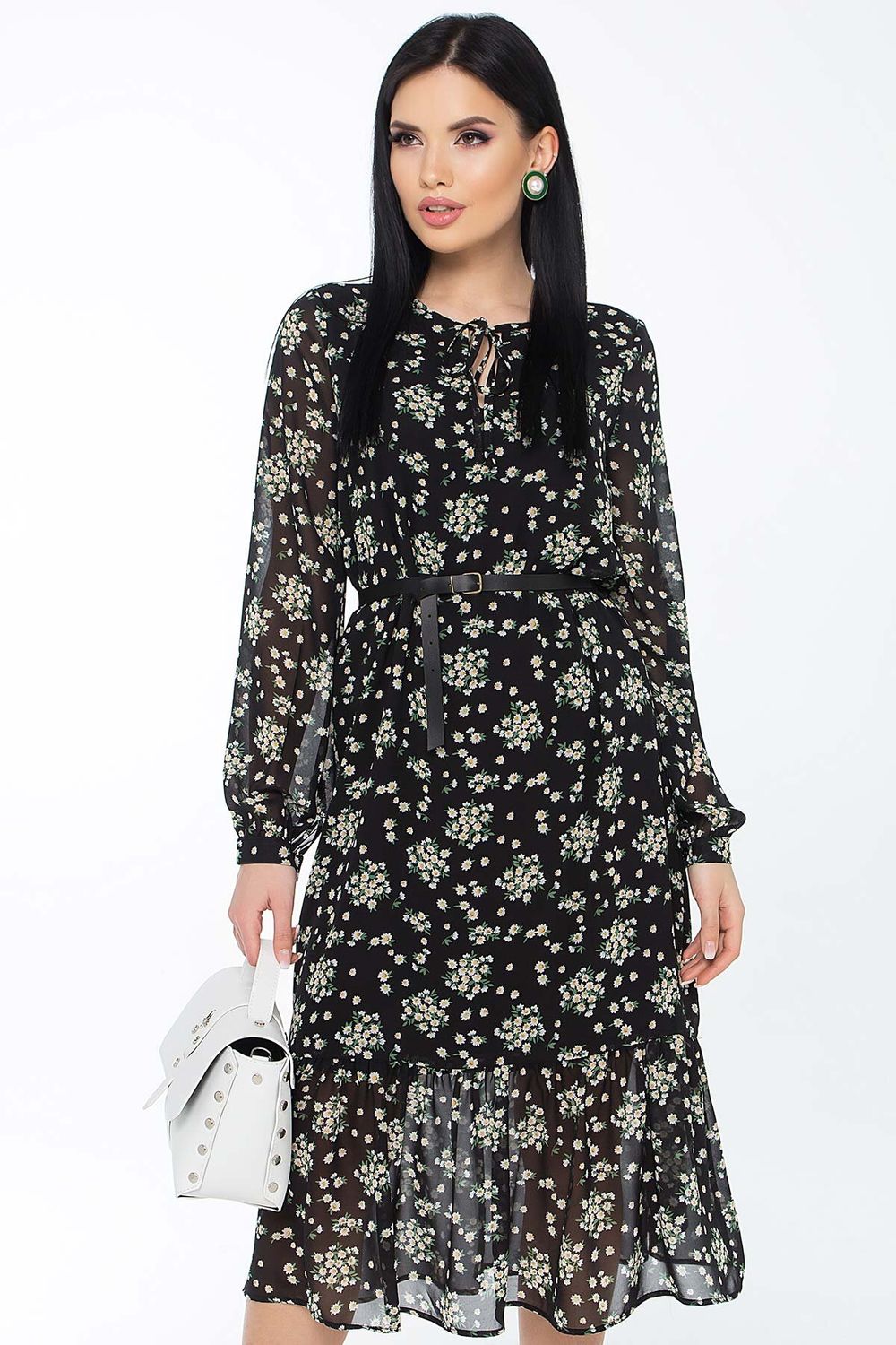 Элегантное шифоновое платье с цветочным принтом - фото