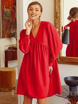 Летнее льняное платье оверсайз красного цвета - фото