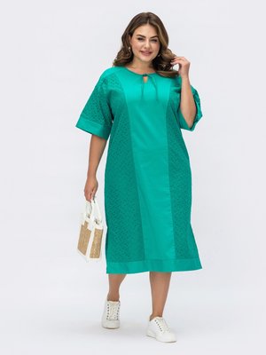 Вільна літня сукня з прошви бірюзового кольору - фото