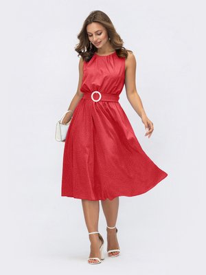 Розкльошена сукня з відкритими плечима червона - фото