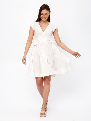 Літня сукня на запах молочного кольору з бавовни - фото