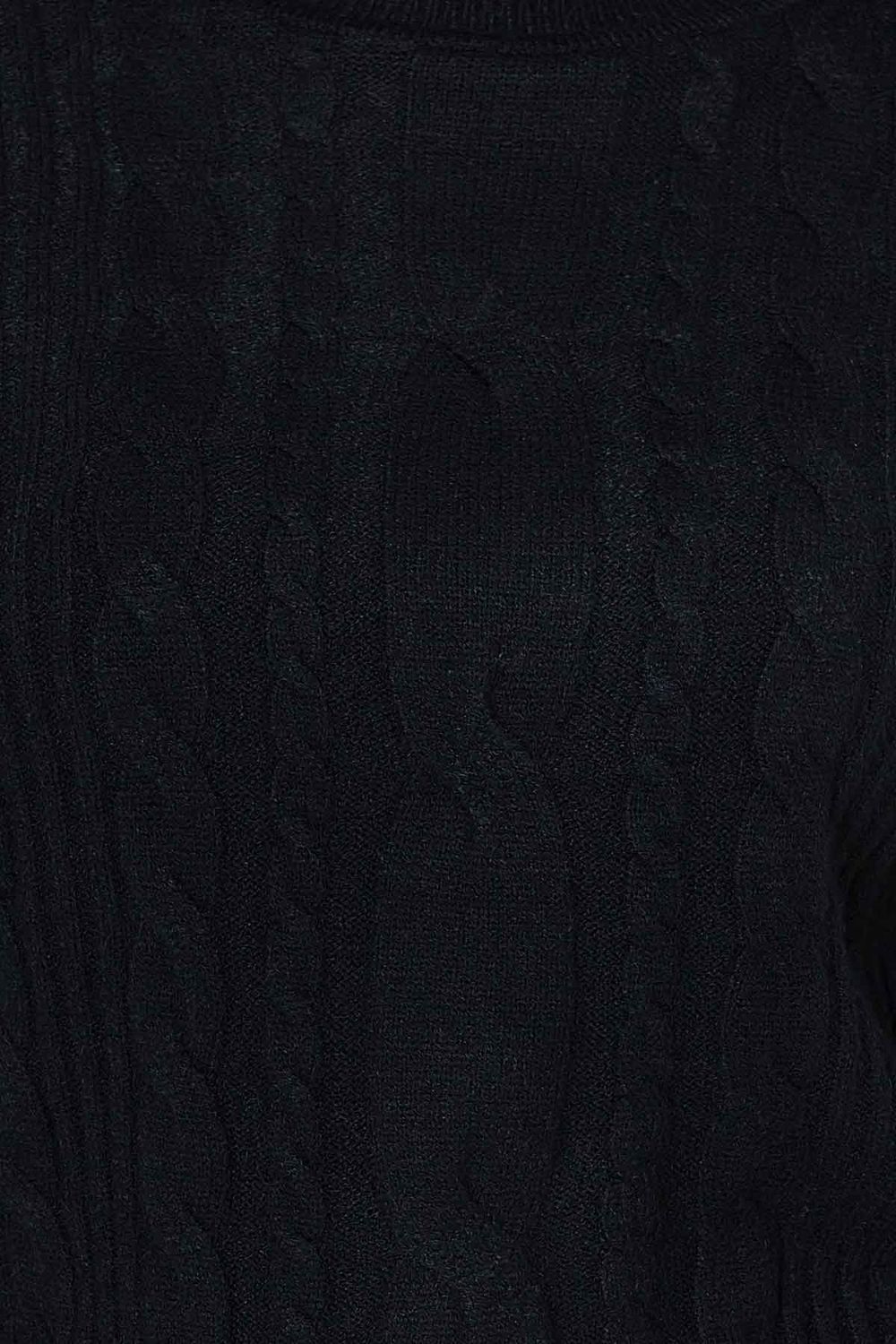 Жіночий в'язаний светр з візерунком коси чорного кольору - фото