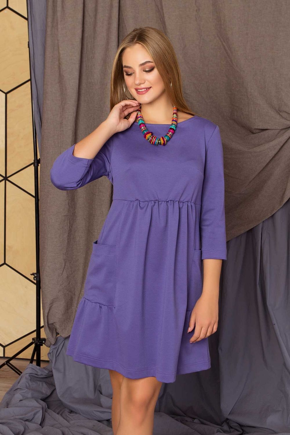 Вільне плаття із завищеною талією фіолетове - фото