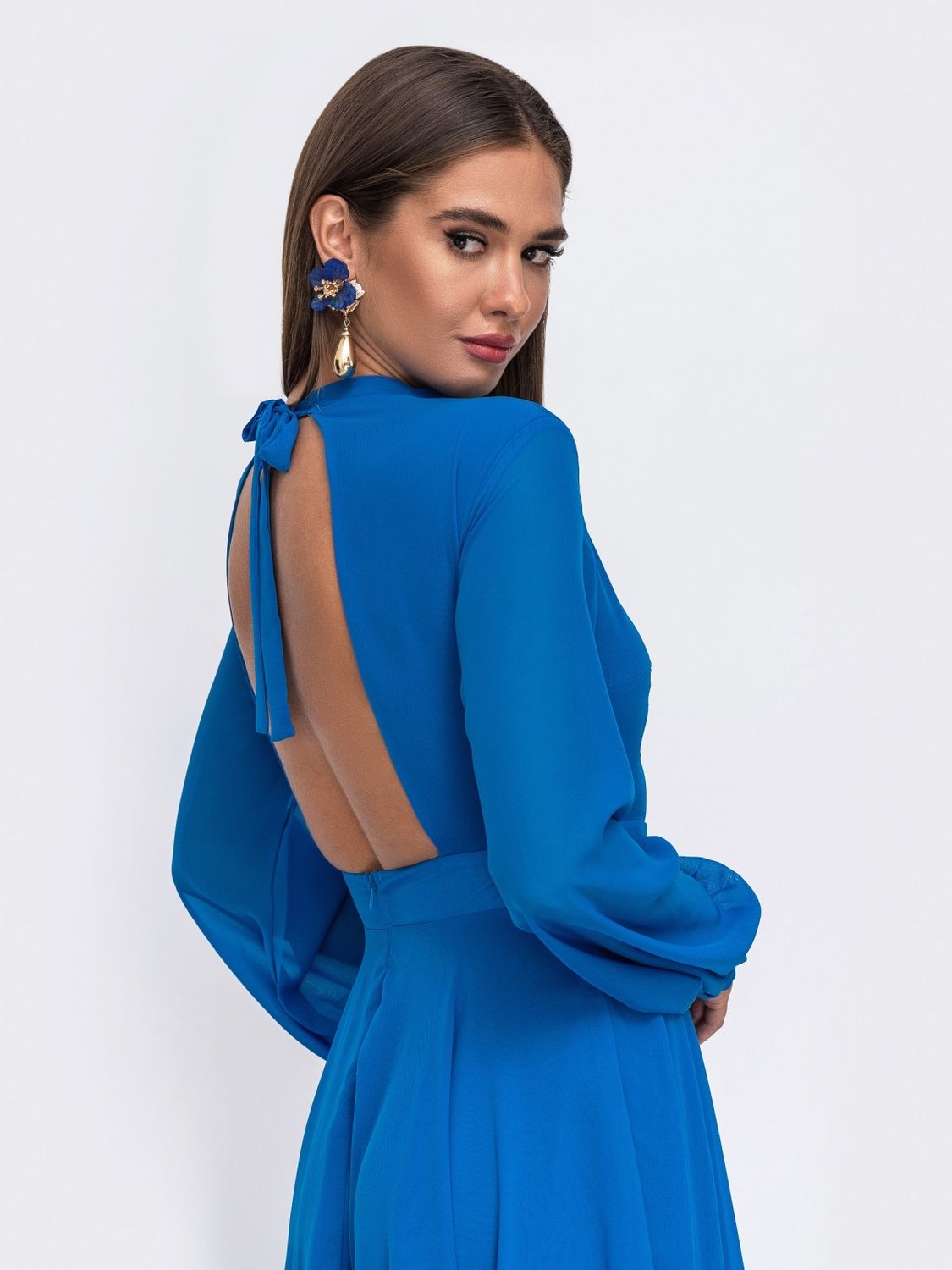 Нарядне шифонове плаття міді синього кольору - фото