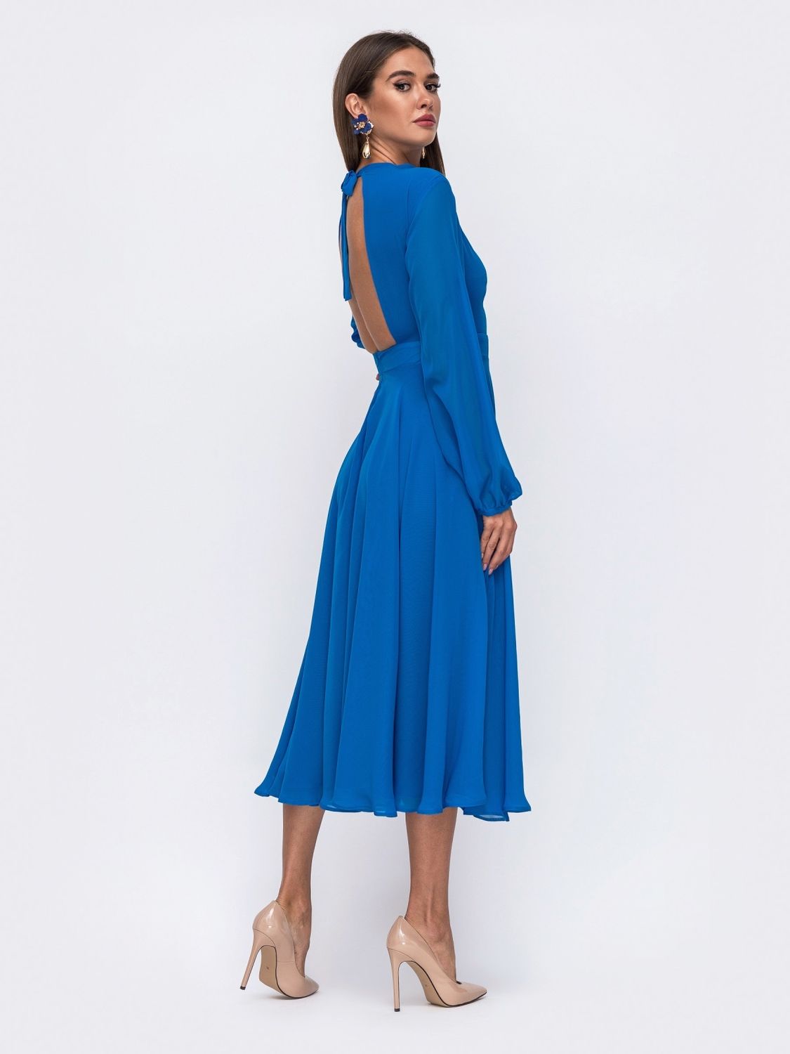 Нарядне шифонове плаття міді синього кольору - фото