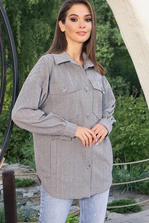 Женская рубашка удлиненная из трикотажа серого цвета - фото