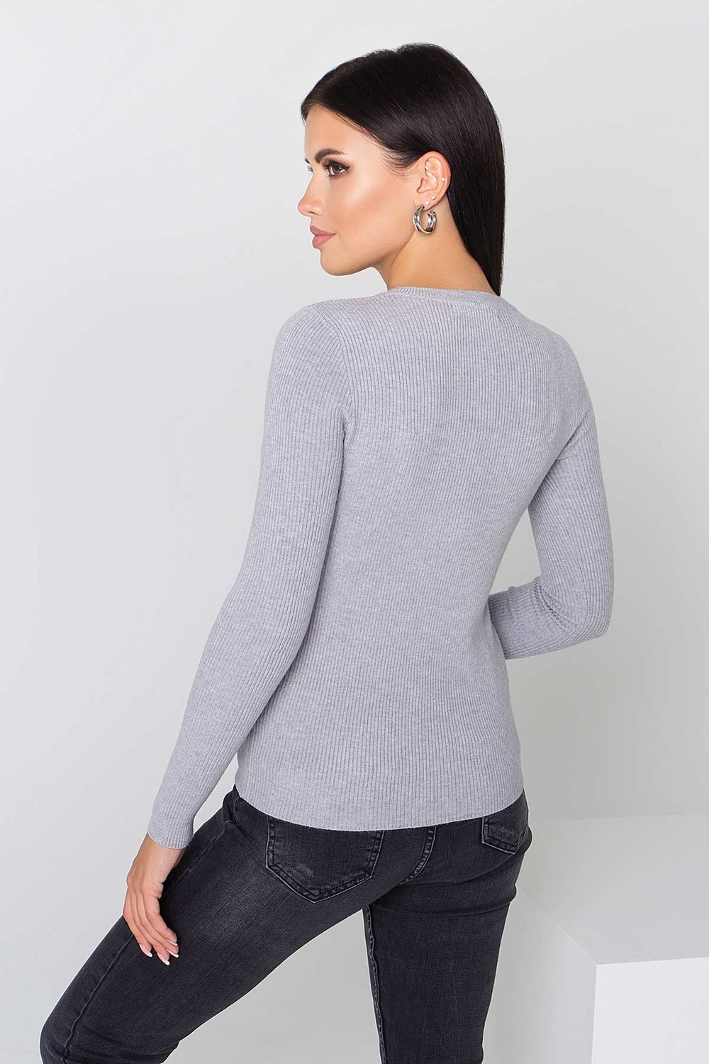 Жіноча базова кофточка джемпер сірого кольору - фото