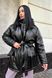 Зимова куртка oversize з еко-шкіри чорного кольору, L-XL